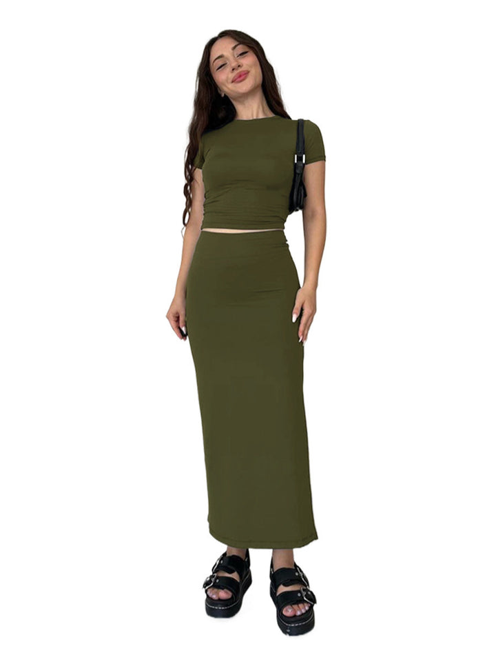 Dame to-delt sæt med crop-top og figursyet nederdel Stilla