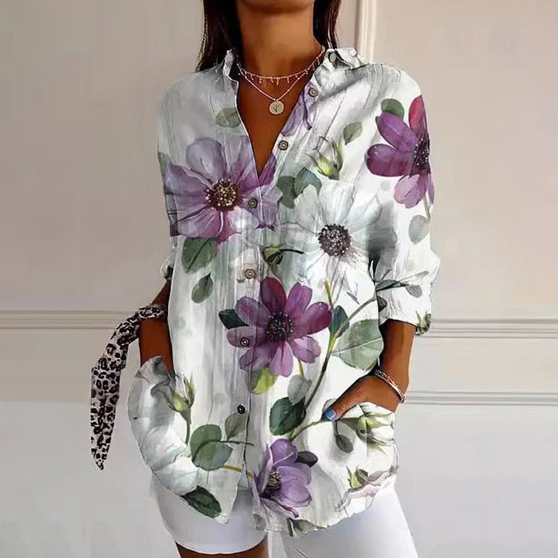 Damebluse med blomsterdesign og praktiske lommer Stilla