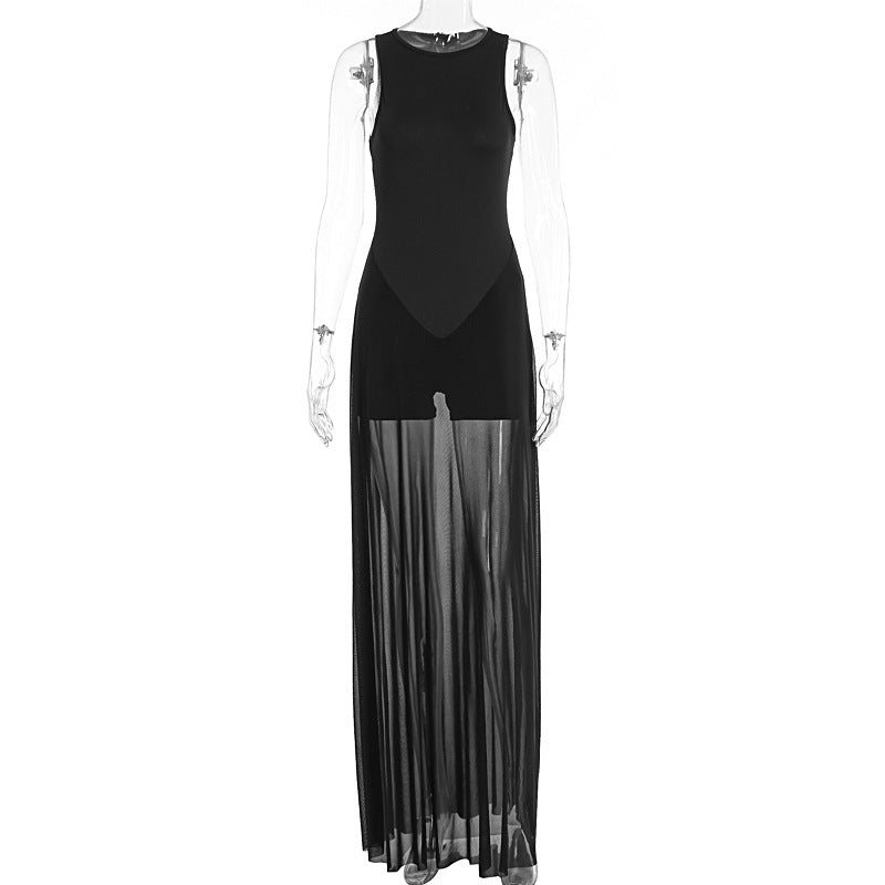 Damer Elegant Maxi-kjole med transparent chiffon-overlag og tætsiddende inderkjole Skovae