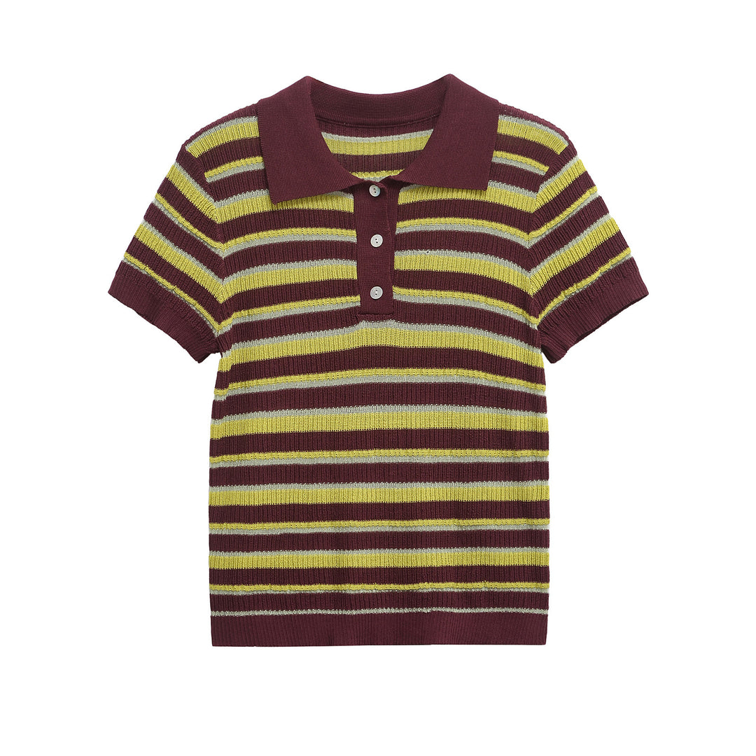 Femme Stribet Korte Ærmer Strik-Polo-Top Stilla