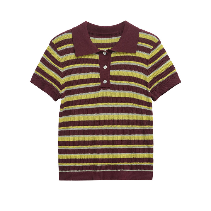 Femme Stribet Korte Ærmer Strik-Polo-Top Stilla