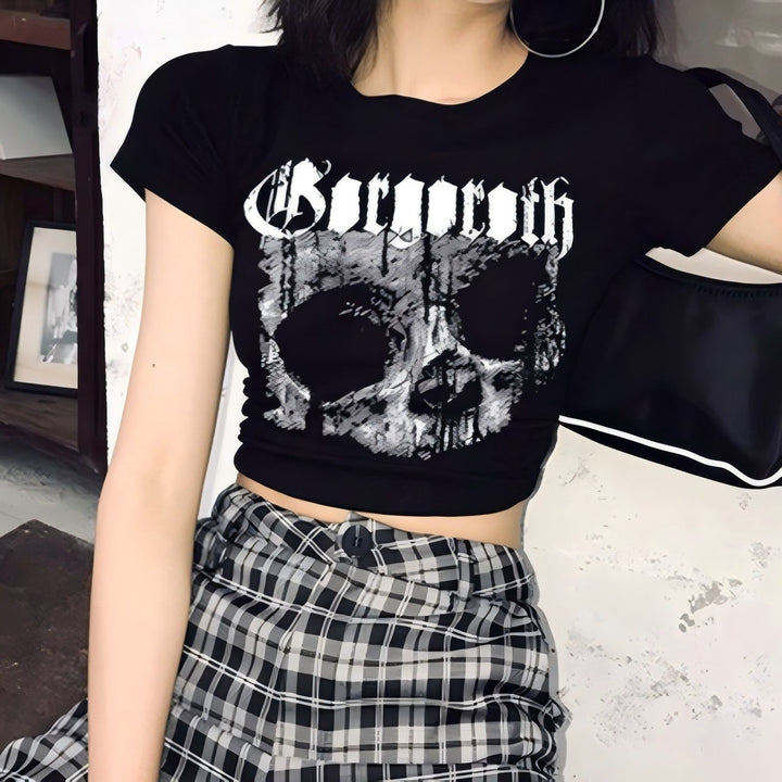 Dame Crop-T-Shirt med unikt dødningehoved-design Skovae