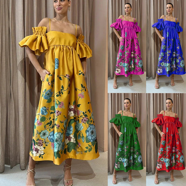 Dame maxikjole med voluminøse rumper og floralt design Stiila