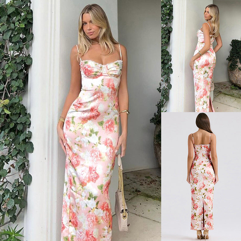 Dame Floral Print Bodycon Aftenkjole Stilla