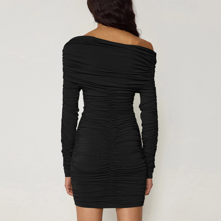 Damer Figursyet Off-Shoulder Kjole med Rynk og Lange Ærmer Skovae