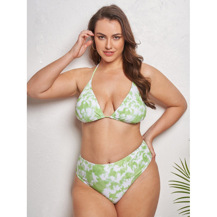 Dame triangeldi-bikini med høj talje og moderne batik-design Skovae