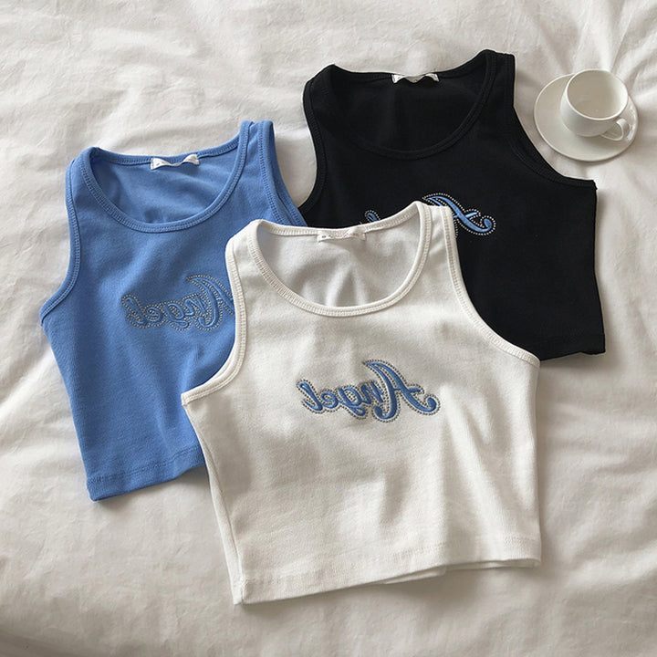 Dame Forkortet Broderet Tanktop Stilla