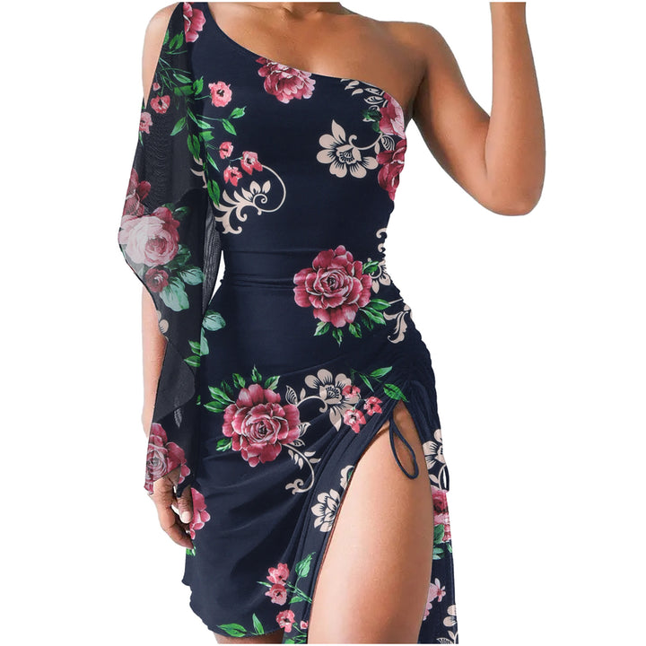Dame Skrå Skulder Maxikjole med Floral Print Stilla