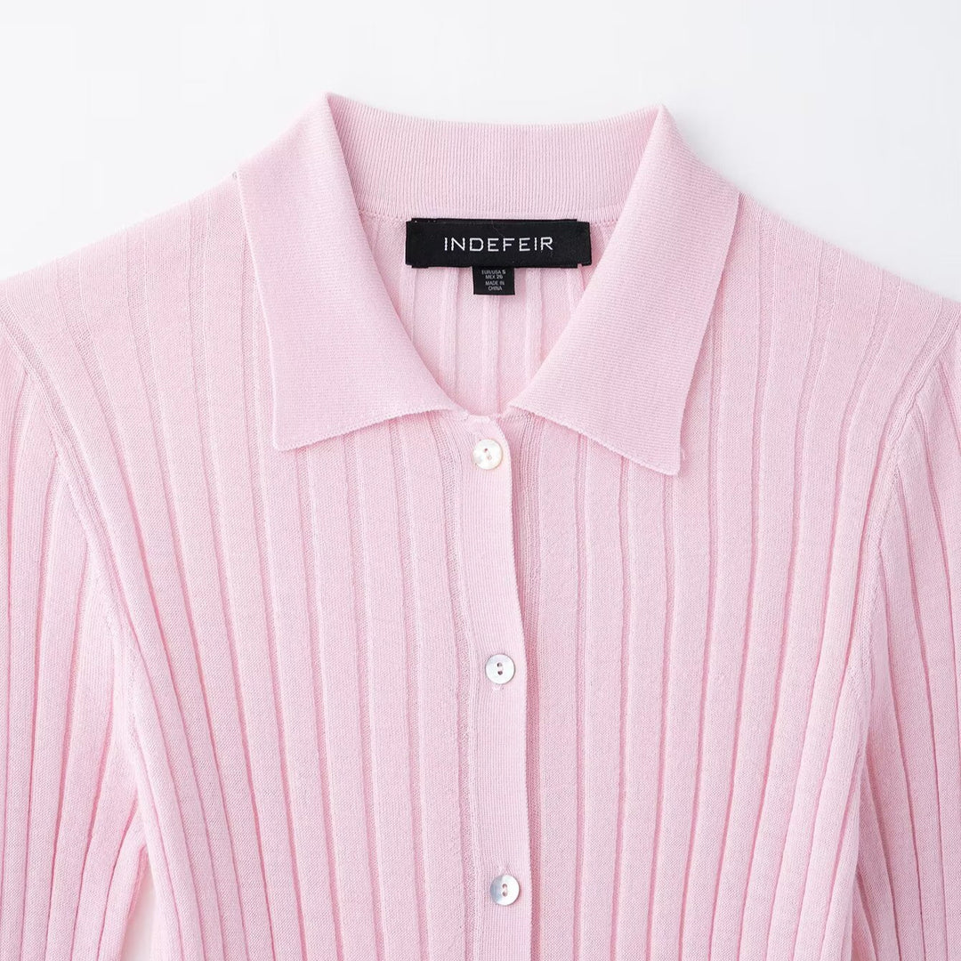 Dame elegant strikbluse med fin ribstruktur Stilla