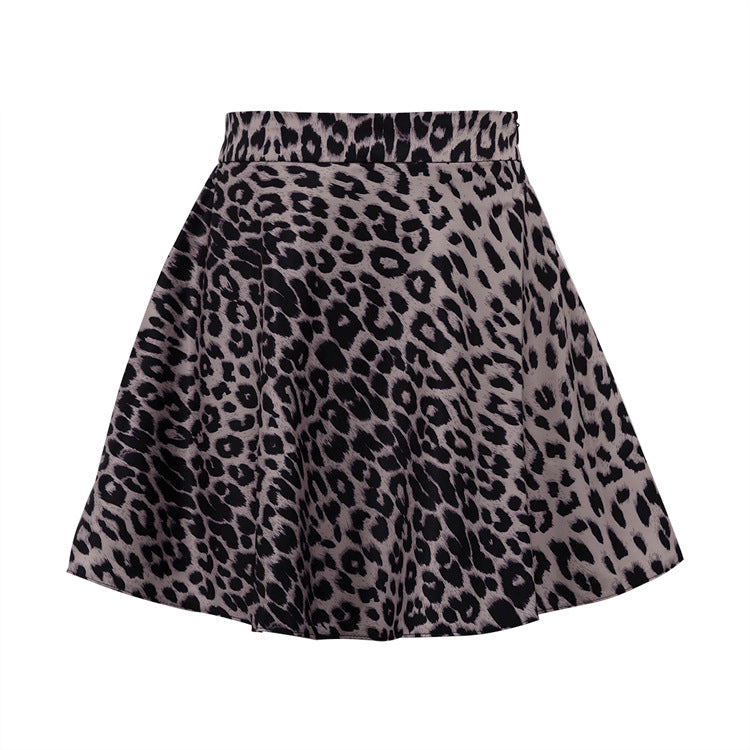 Dame nederdel i leopard-design med flydende snit og elastisk talje Stilla