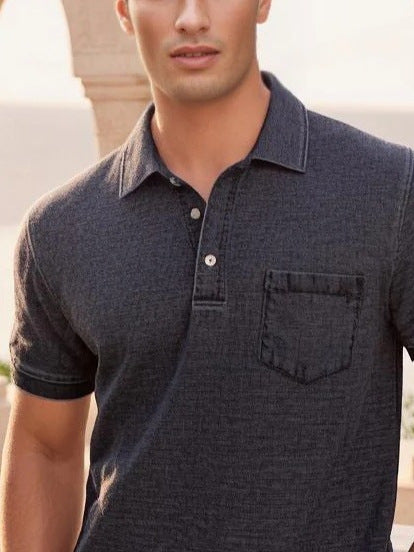 Herrers poloshirt med knaplukning og fint denim-look Stilla