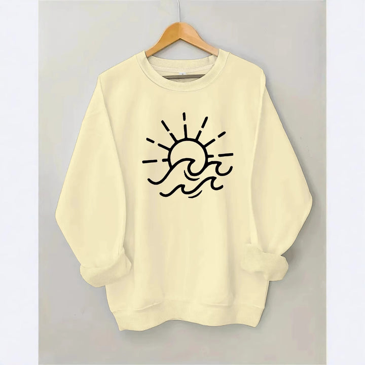 Kvinders sweatshirt med kreativt sol- og bølgedesign Stilla