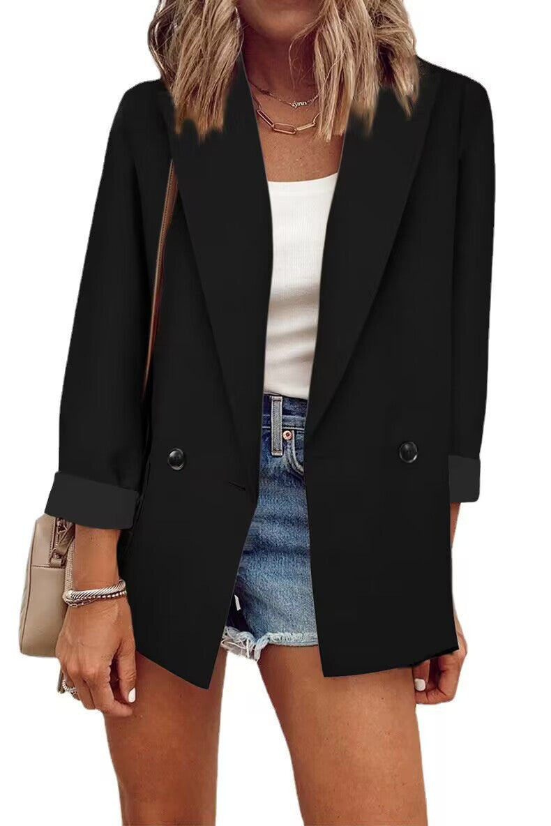 Dame Elegant Oversized Blazer med dobbeltrække af knapper og stilfulde detaljer Stilla