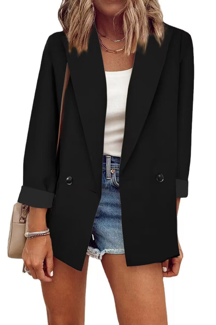 Dame Elegant Oversized Blazer med dobbeltrække af knapper og stilfulde detaljer Stilla