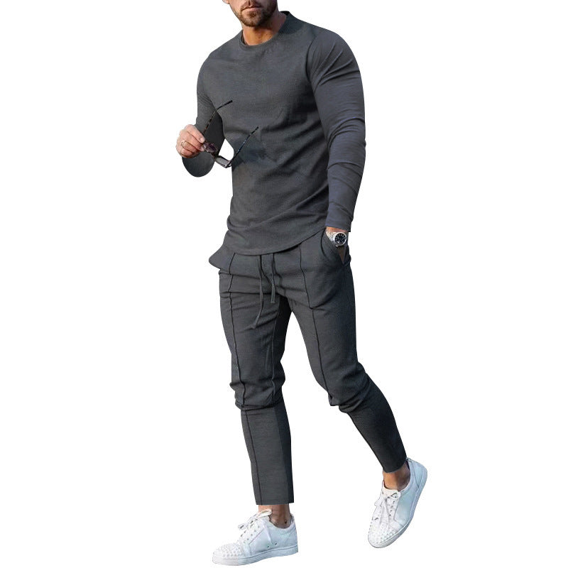 Herrer Sporty Langærmet T-shirt med moderigtige Slim-Fit-snit og afslappede Jogger-bukser Stilla