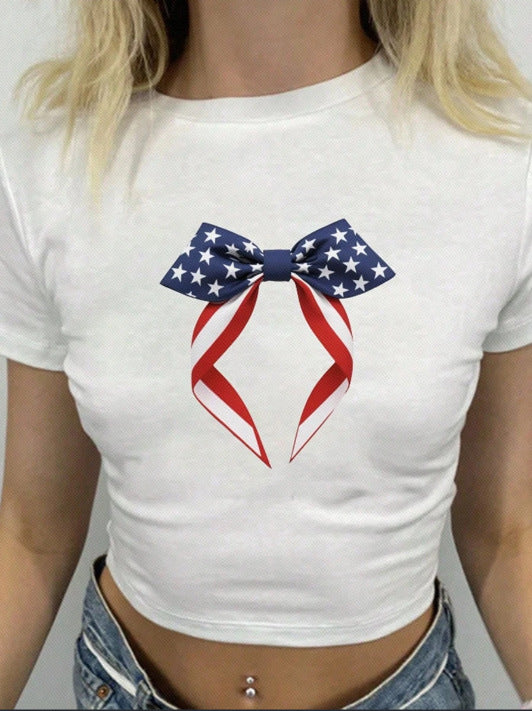 Dame Crop-T-shirt med kreative sløjfe-detaljer Skovae