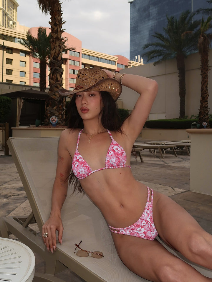 Dame trekant-bikini med højt skåret underdel og blomstret design Skovae