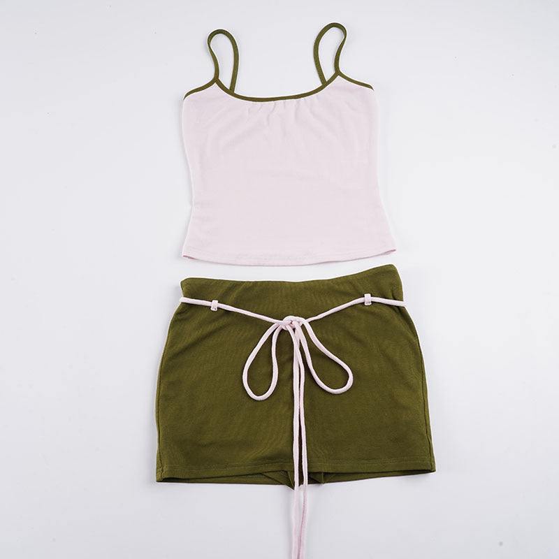 Dame Sporty Tanktop med høj talje og bindebåndskørt Skovae