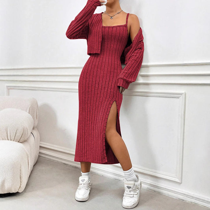 Dame Ribbstrik Bodycon Maxikjole med side split Stilla