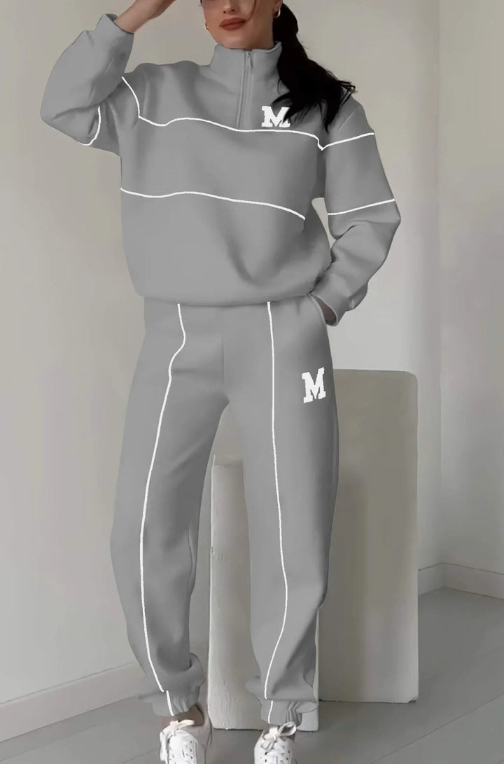 Dame sporty sweatshirt sæt med lynlås og kontrasterende syninger Stiila
