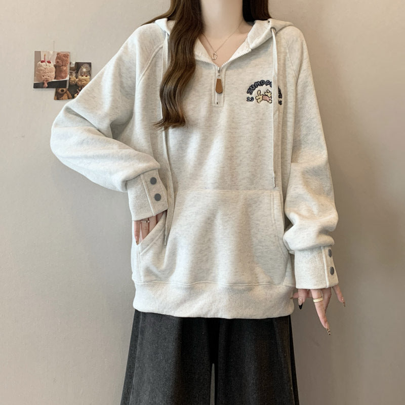 Femme Stilfuld Halv-Zipper Trøje Hoodie Stilla