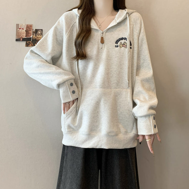 Femme Stilfuld Halv-Zipper Trøje Hoodie Stilla