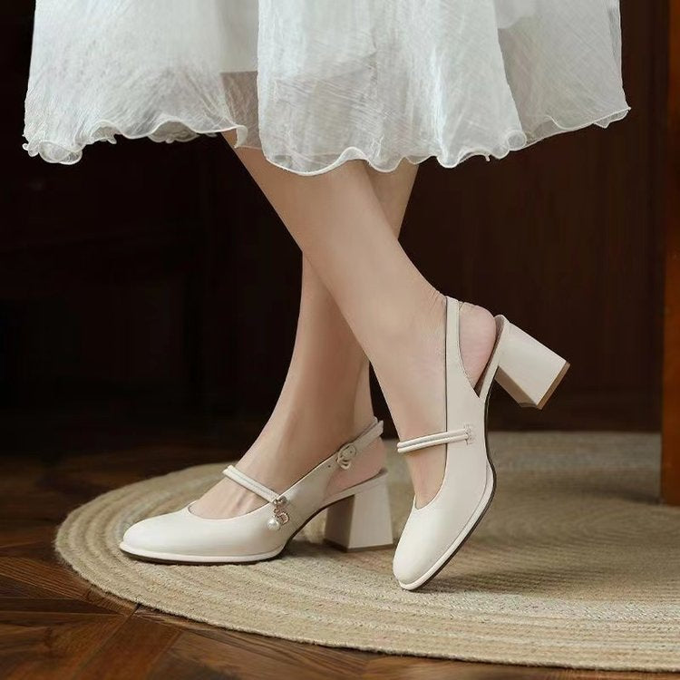Dame Elegante Slingback-pumps med dekorerede remme og behagelig blokhæl Stilla