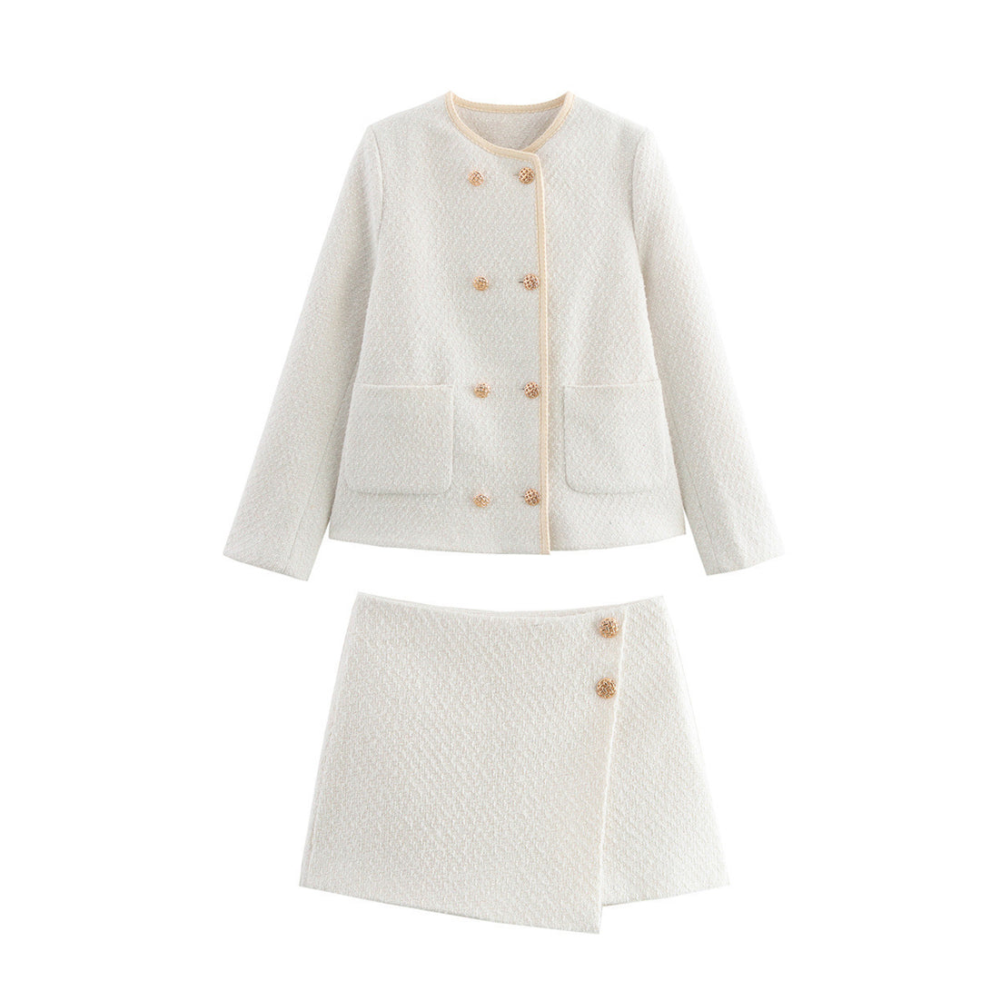 Dame Elegant Boucle-Jakke med gyldne knapper og praktiske lommer Stilla