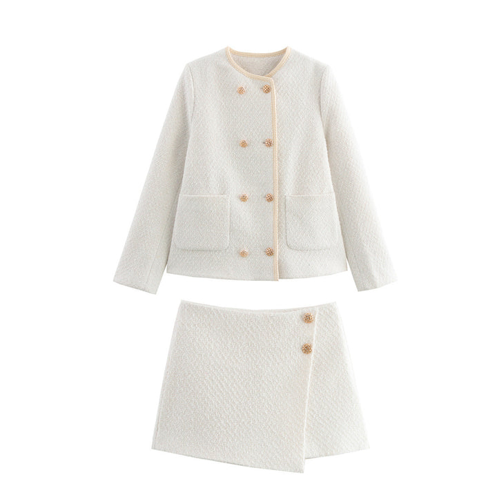 Dame Elegant Boucle-Jakke med gyldne knapper og praktiske lommer Stilla