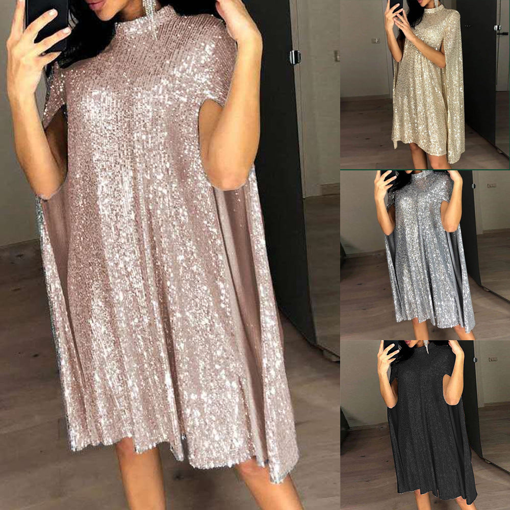 Dame aftenkjole med glitrende cape-snit og glamourøse pailletter stil
