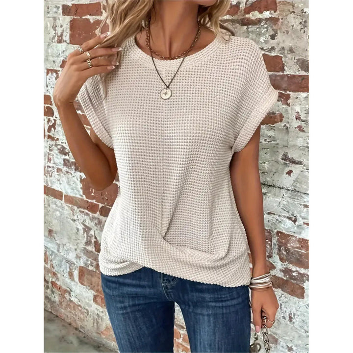 Kvinder Struktureret Vaffelstrik T-Shirt Stilla