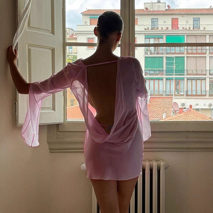 Dame Elegant Chiffon-top med dyb rygudskæring Skovae
