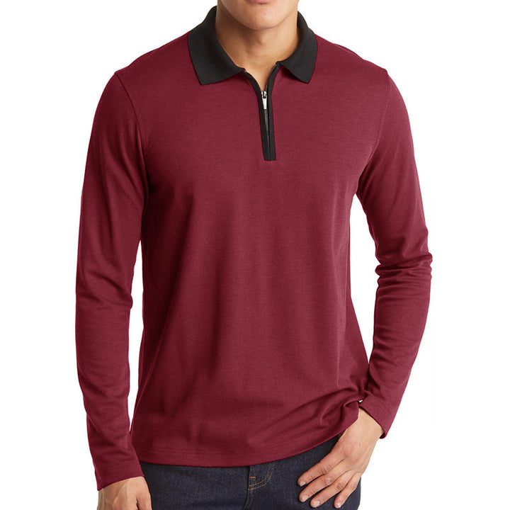 Herrer Sporty Langærmet Polo med Ståkrave og funktionel Lynlås Stilla
