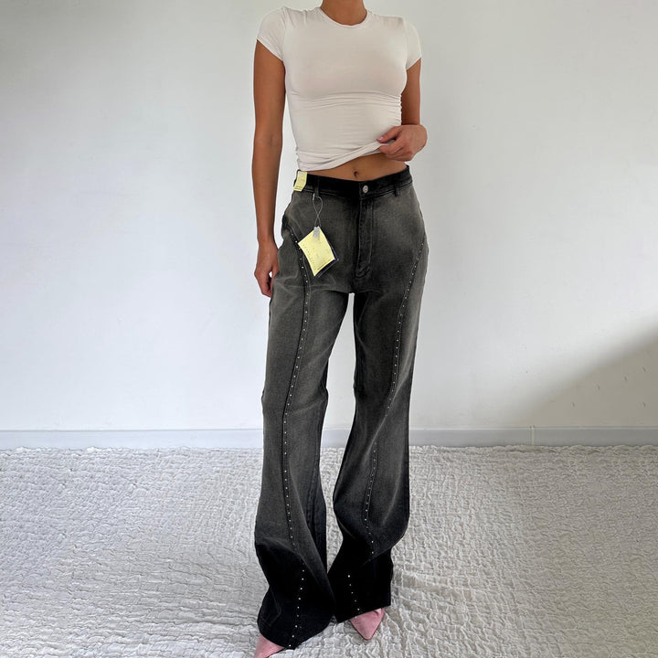 Dame Mode Højtaljede Jeans med Stud Dekoration Stilla
