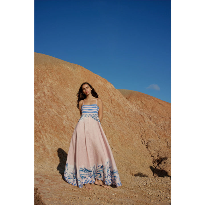 Dame maxi kjole med subtil gradient og blomsterprint Skovae