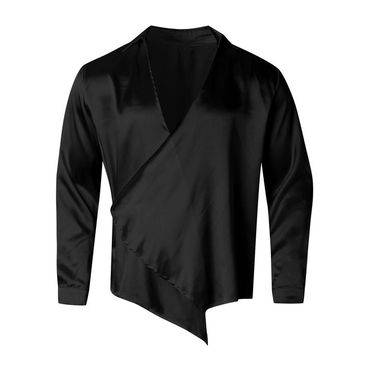 Dame Elegant satin top med asymmetrisk krave og detaljeret skæring Stilla