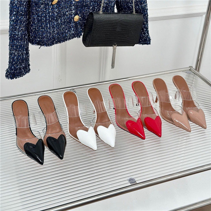 Femme Spids-tå Hjerte-formet Slingback Hæle Stilla
