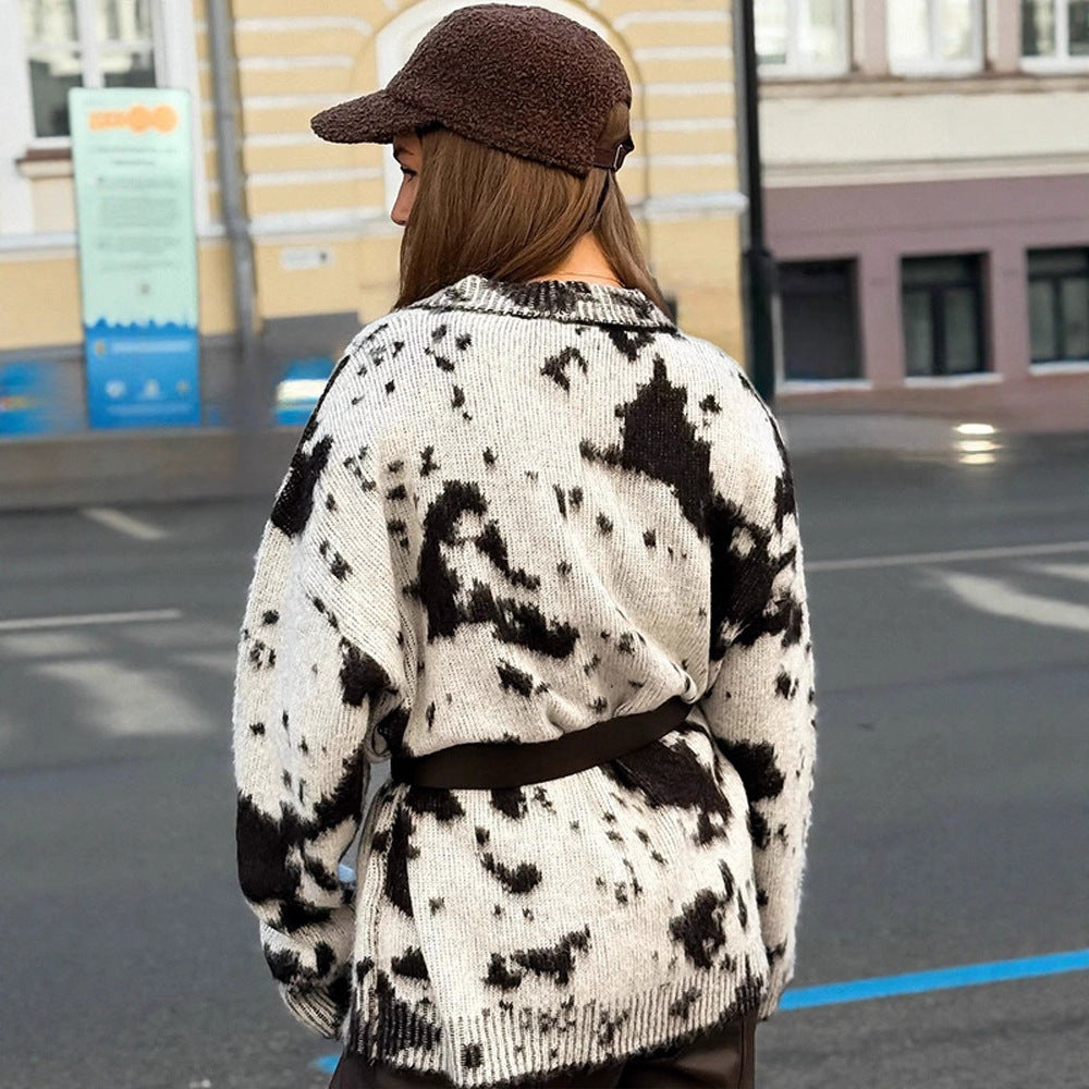 Damer afslappet cardigan med moderne pletmønster Stilla