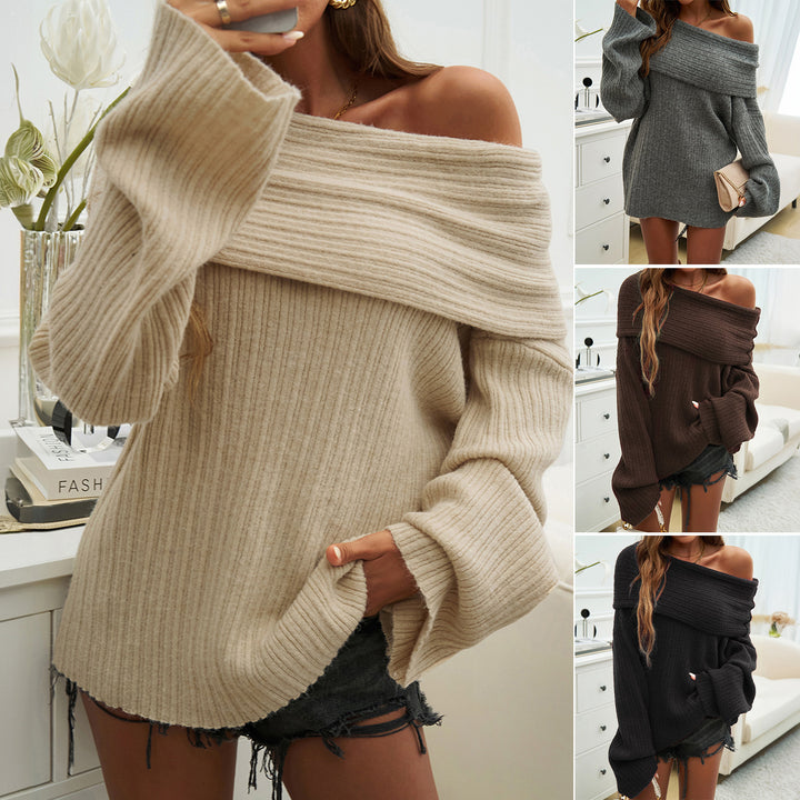 Dame Off-Shoulder Strikpullover med bredt ærme Stilla