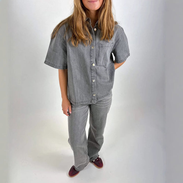 Dame denim skjortejakke i afslappet oversized snit Skovae