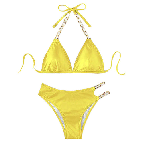 Dame trekant bikini med elegante kædeaccentuer og farveskiftende effekt Skovae