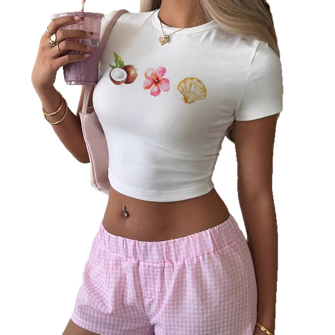 Dame Crop-top med sommerligt motiv Skovae