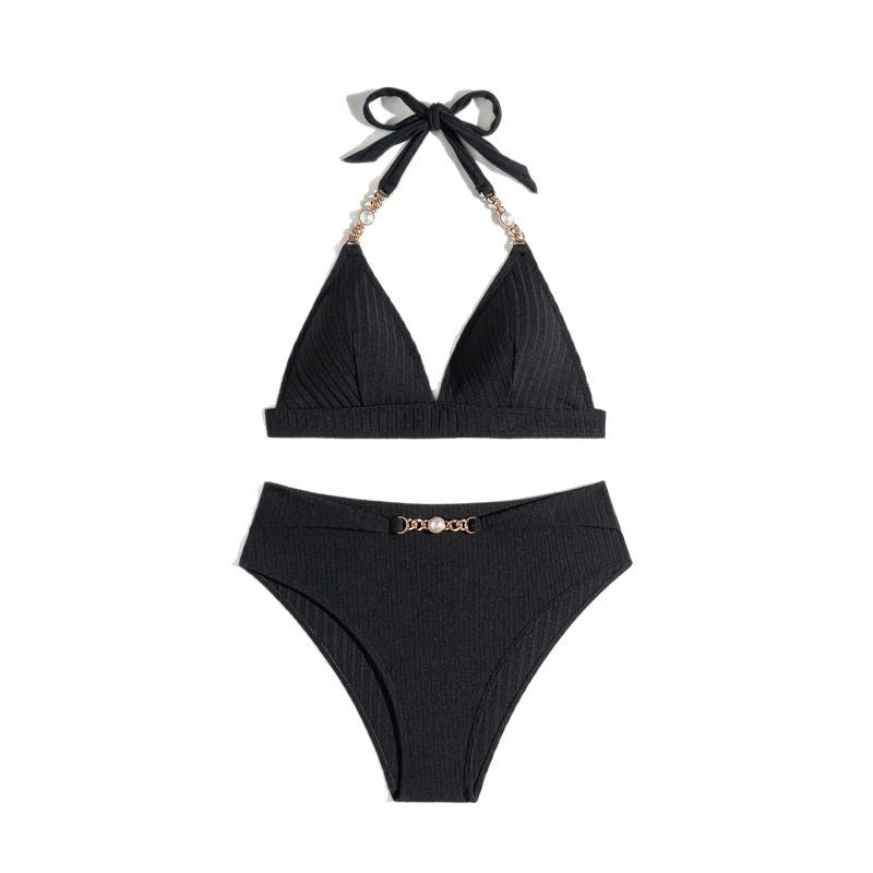 Femme Ripp Halterneck Bikini-Sæt med dekorative accenter Stilla