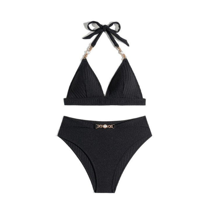 Femme Ripp Halterneck Bikini-Sæt med dekorative accenter Stilla