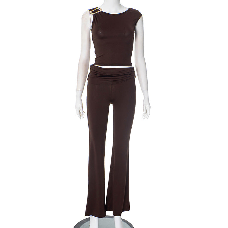 Dame elegant sæt bestående af flydende crop-top og brede loungebukser Stilla