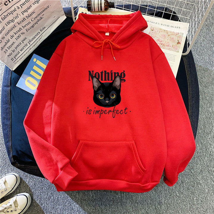 Women's Cozy Hoodie with Artistic Cat Design Skovae