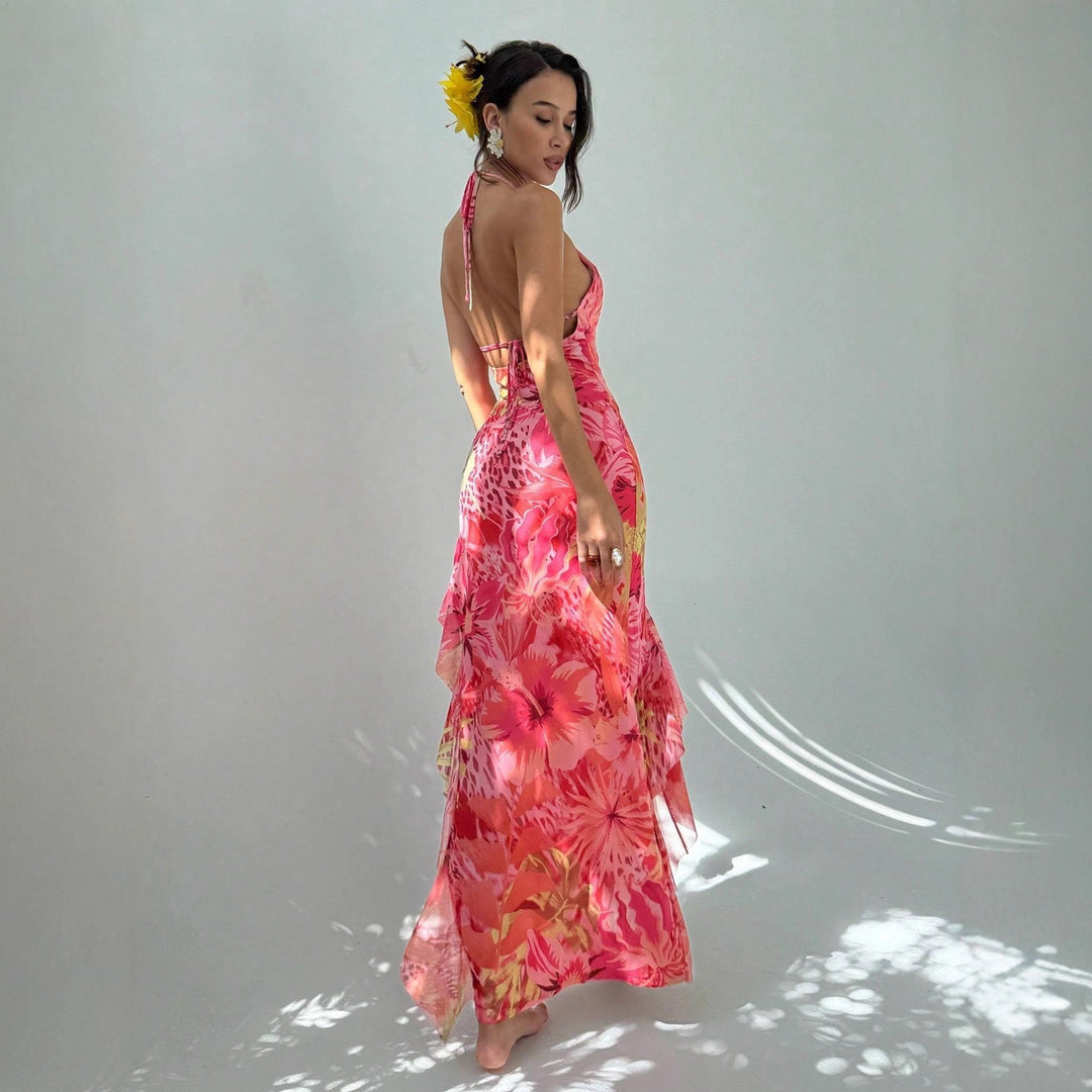 Dame Maxi kjole med elegant cut-out design og blomster accenter Skovae
