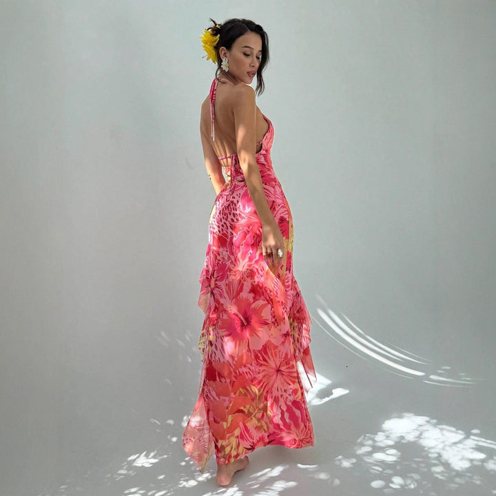 Dame Maxi kjole med elegant cut-out design og blomster accenter Skovae