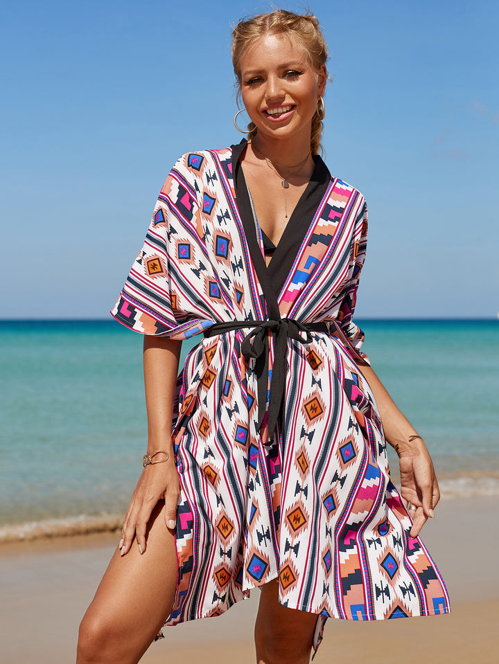 Dame Strandkimono med innovativt geometrisk design og luftig pasform Stilla