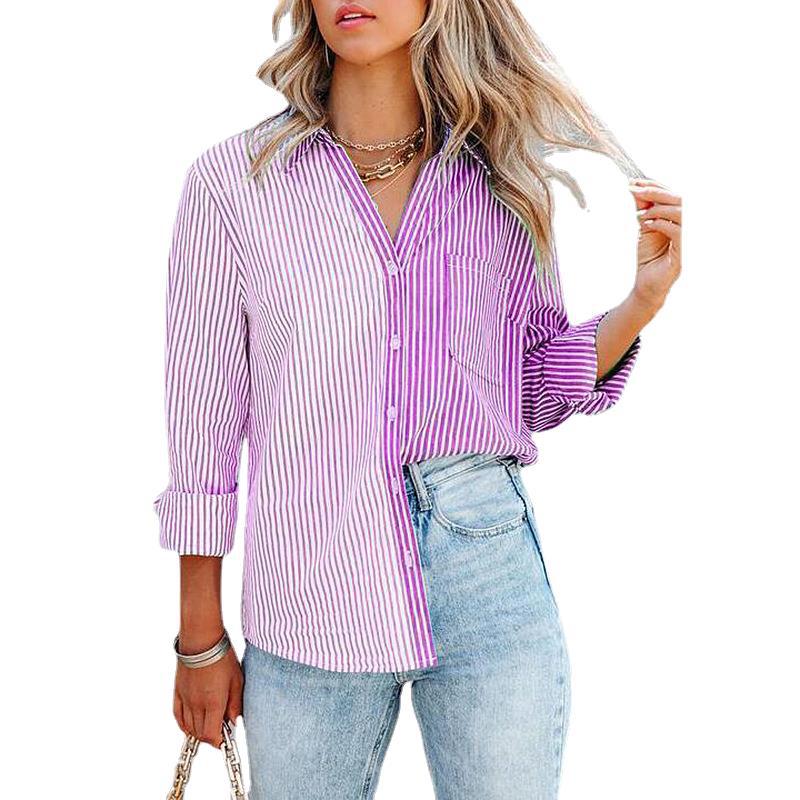 Dame stribet bluse med afslappet snit lavet af let bomuldsmateriale Stilla